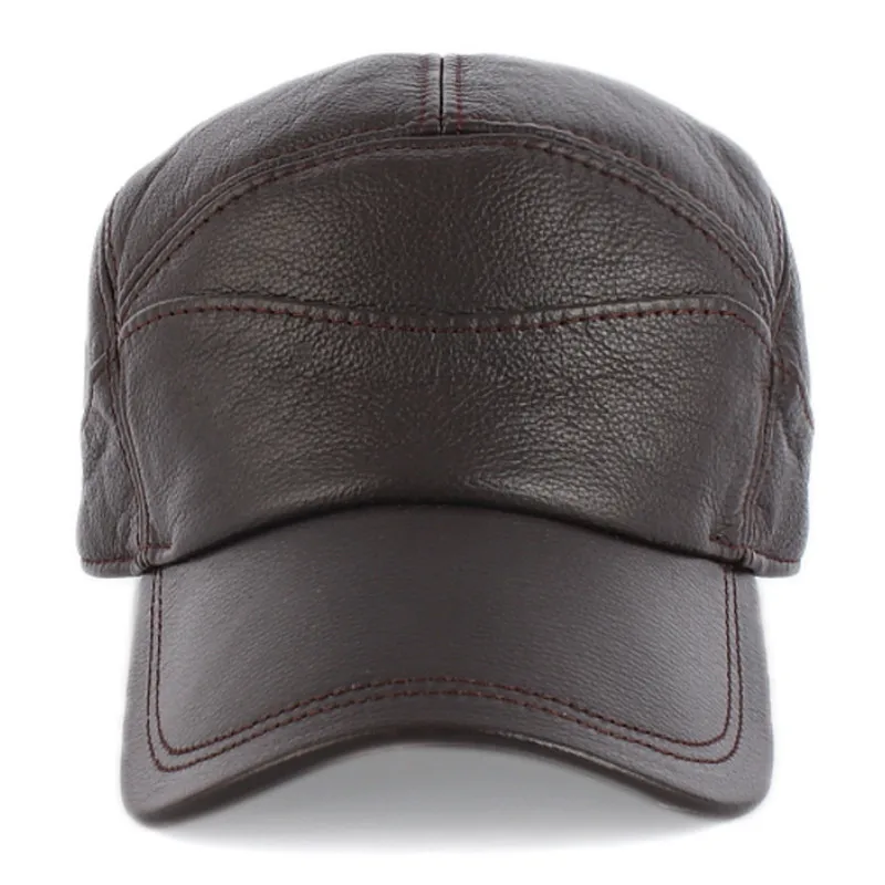 Мужская зимняя теплая кожаная шапка бейсболка с защитой ушей для взрослых