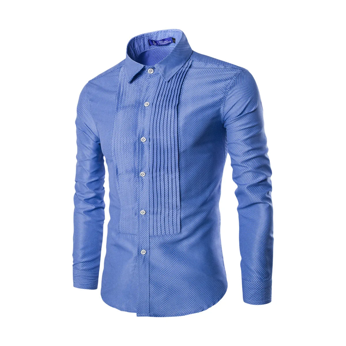 

Spring Fall Casual Men Printed Dot Pleated Long Sleeve Cardigan Blouse Shirt , Fashion Slim Fit Male Mens Buttons Shirts Blouses