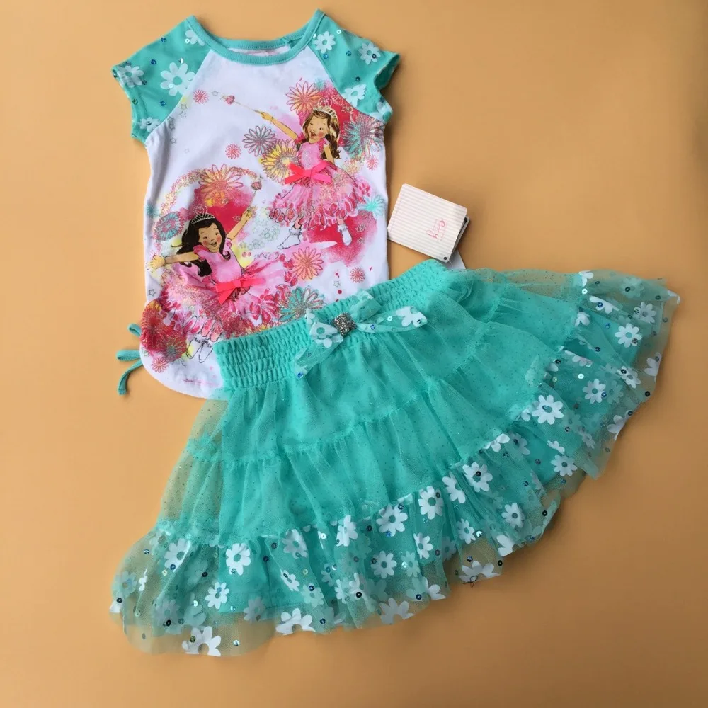 free shipping girl clothing girls Sofia grace &amp roise suits short sleeve t shirt + tutu skirt suit sets 2 piece set |