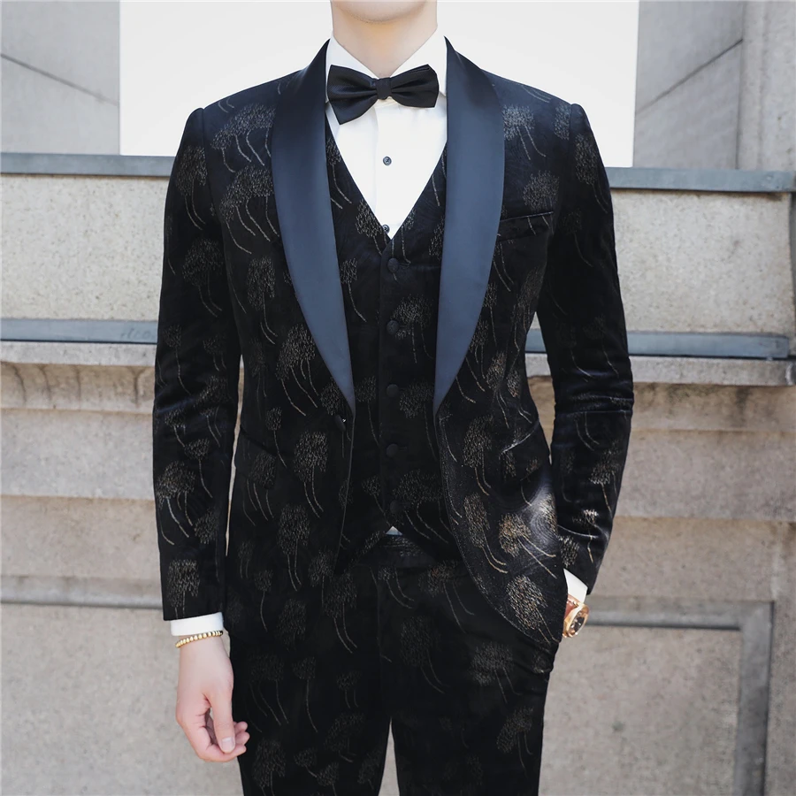 

Classic Men Suit 3piece Sets High-quality Business Banquet Men Blazer Jacket and Pants with Vest Slim Design Men Wedding Suits