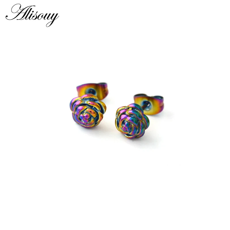 Style 2 Rainbow 2 шт., романтические серьги-гвоздики из нержавеющей стали 316L в виде цветка розы для мужчин и женщин, простые милые серьги, вечерние ювелирные изделия oorbellen - Окраска металла: Style 2 Rainbow