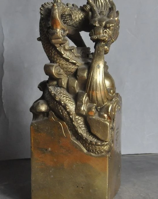 8&quotChinese Fengshui Brass Zodiac Animal Dragon Play Bead Statue Seal Stamp Signet | Дом и сад
