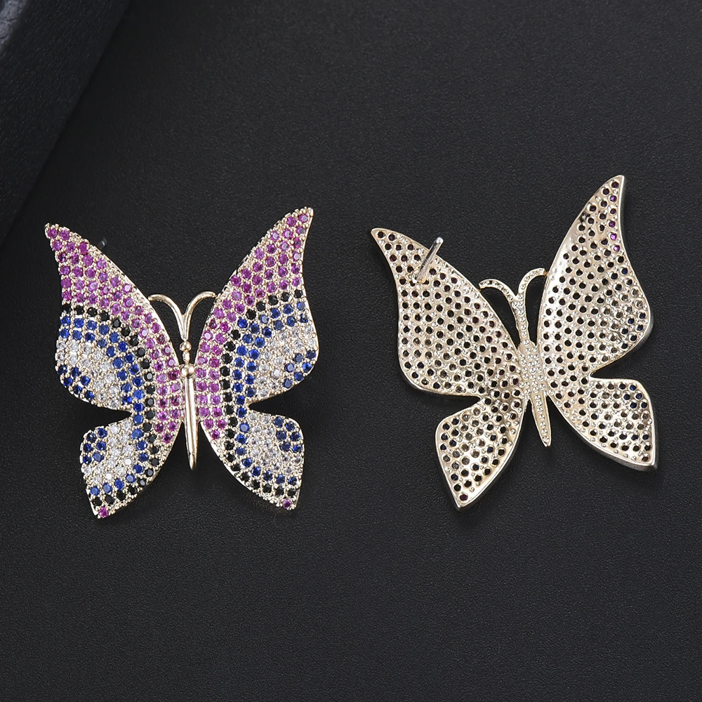 Женские серьги-гвоздики с фианитами в форме бабочки | Украшения и аксессуары