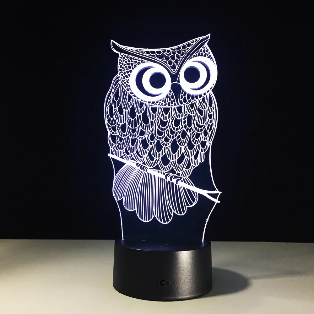 С милым мультипликационным принтом Сова светильник 3D LED животных Ночной RGB