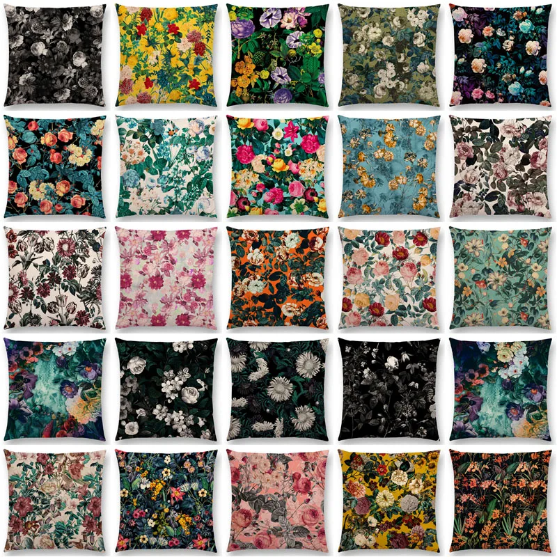 Чехол для подушки Винтажный чехол дивана с цветными цветами и листьями|cushion