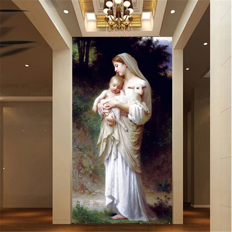 PSHINY 5D DIY Алмазная вышивка Дева Мария Религиозные изображения Полный мозаичный комплект круглый стразовый алмазный рисунок крестиком.