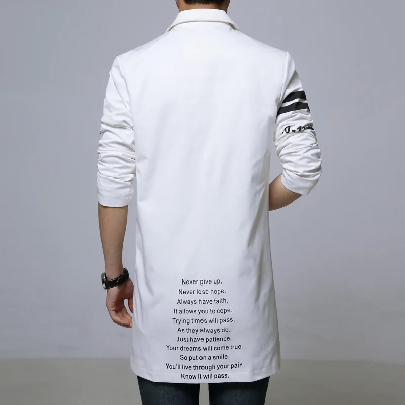 2018 осень Мода Письмо печати Для мужчин Тренч с длинным рукавом плюс Размеры