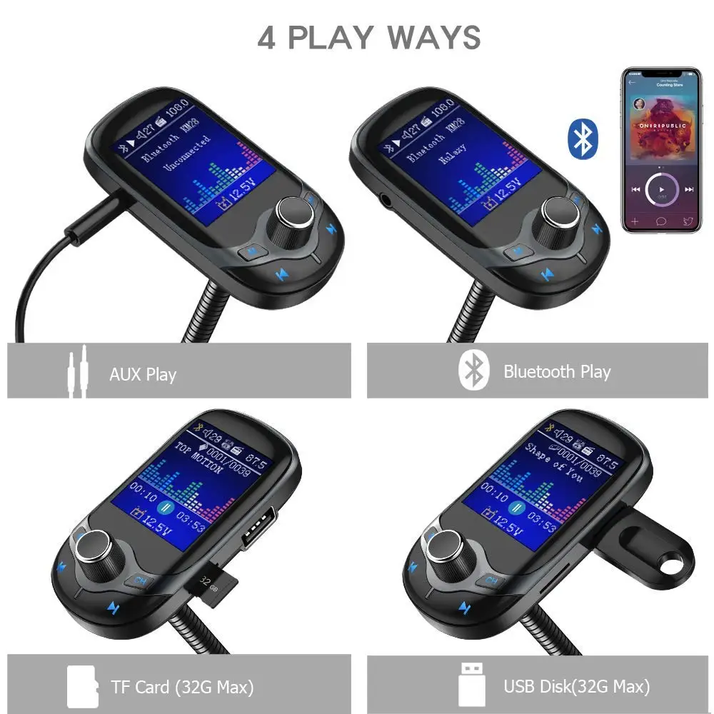 Nulaxy KM28 Автомобильный MP3-плеер 1 8 &quotцветной экран Bluetooth fm-передатчик с QC3.0 и 5 В 2.4A