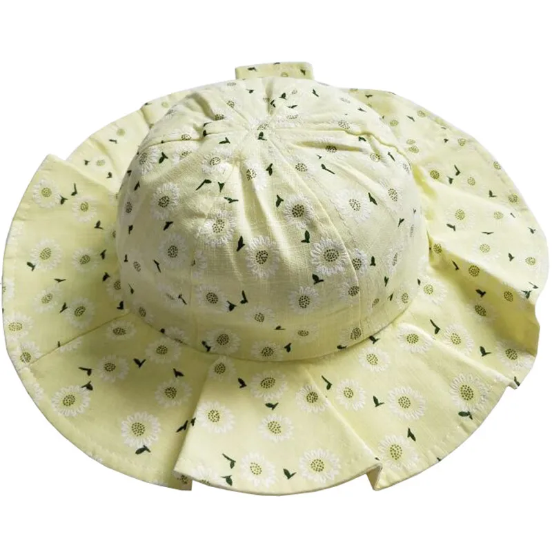 Yellow Daisy Hat Летний открытый детский козырек для девочки хлопок Солнцезащитный колпачок Детские панамки с цветами осенние детские шляпы, детские пляжные кепки с полями, солнце шляпа для девочек - Цвет: Yellow Daisy Hat