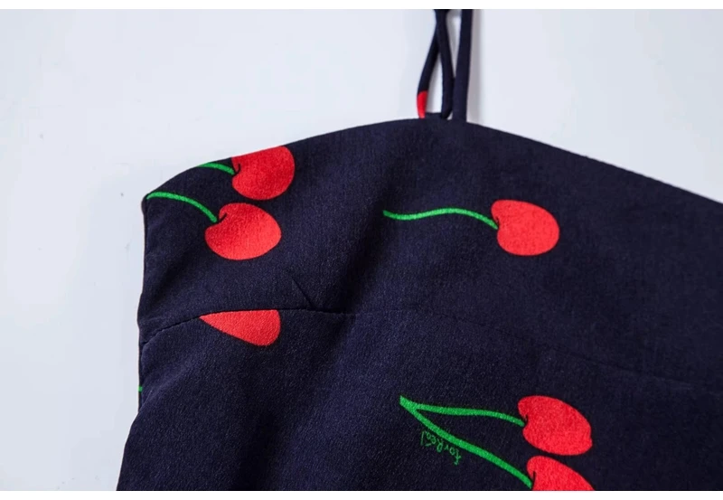 Robe femme ete/, американское винтажное платье 90 s, платье с принтом вишни на Рождество, милое тонкое платье на бретелях