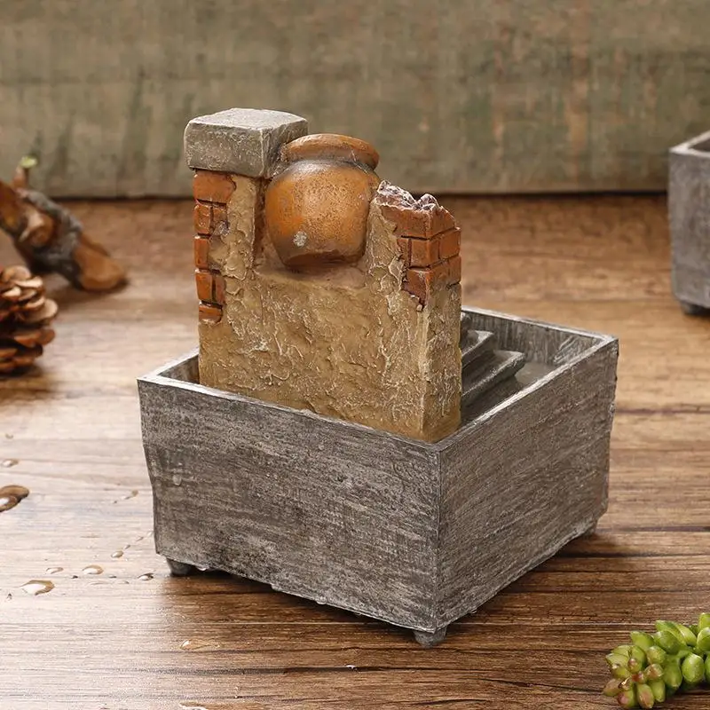 

New Classic Decorative Indoor Water Fountains Feng Shui Waterfall Desktop Resin Crafts Home Office Teahouse Decoration Wholesale