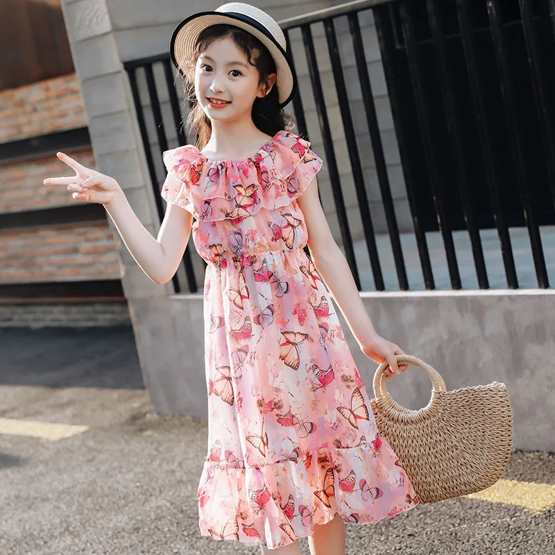 Детские летние богемные платья для девочек шифоновое пляжное платье в стиле бохо