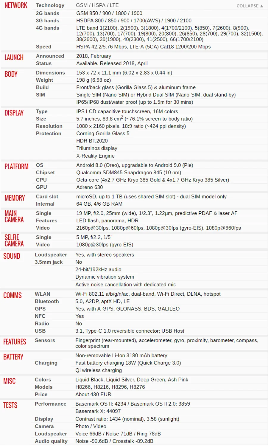 Мобильный телефон sony Xperia XZ2 H8296, 4G, 5,7 дюймов, 1080x2160 p, 6 ГБ ОЗУ, 64 Гб ПЗУ, Snapdragon845, камера 19 МП, две sim-карты, NFC, Android телефон