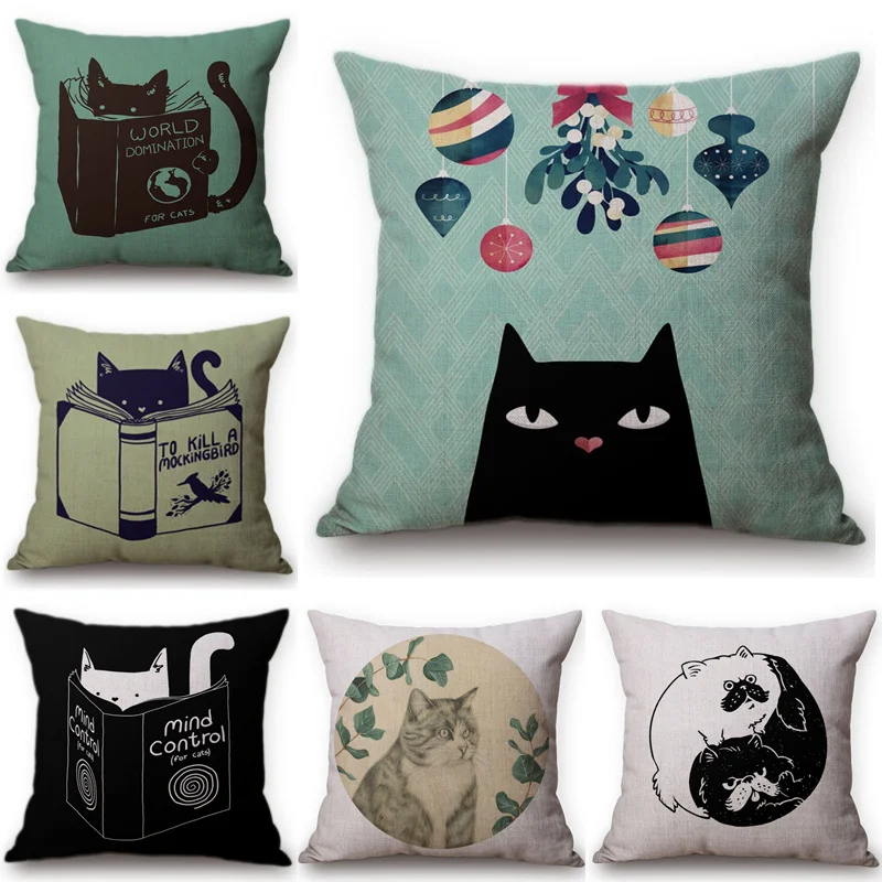 Милый мультяшный кот счастливое чтение животное декоративная наволочка для