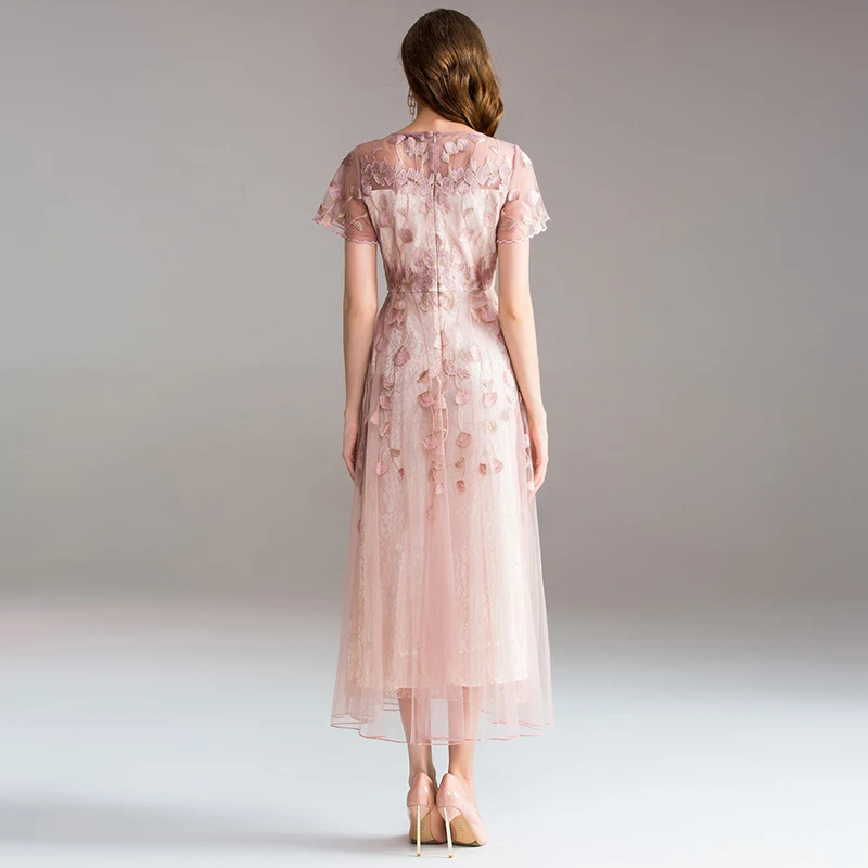 Длинное платье с вышивкой высокого качества коротким рукавом для женщин|Женские