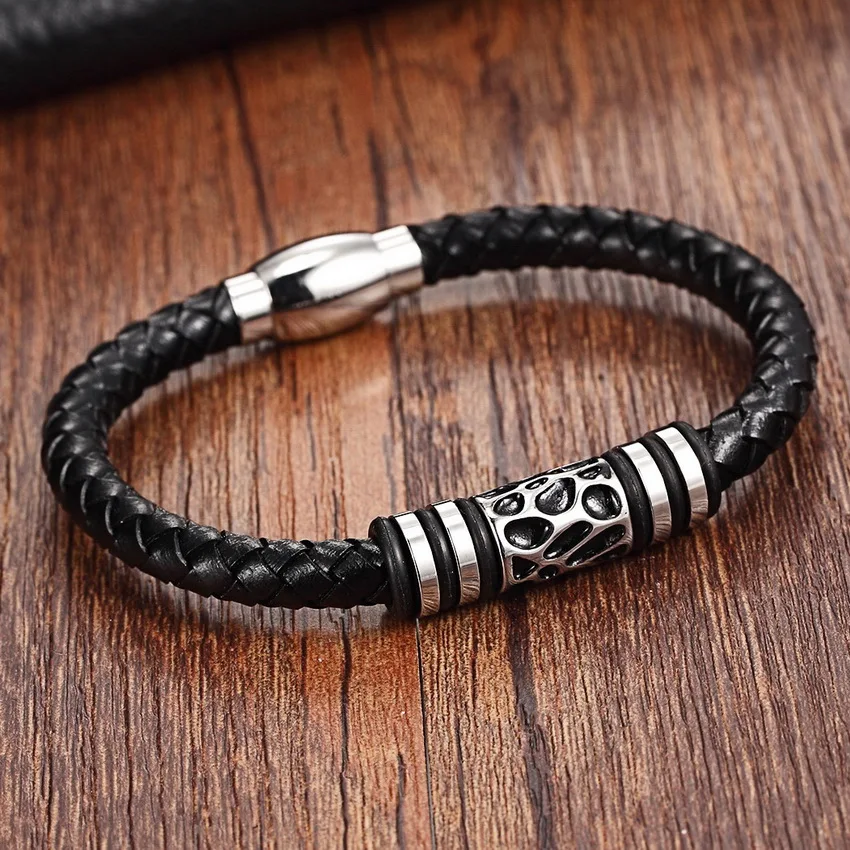 Браслет XQNI мужской из натуральной кожи с геометрической полосой|bracelets for|designer leather