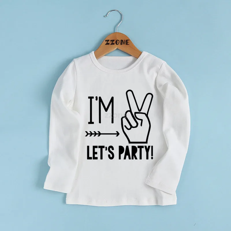 whiteB I'm 1/2/3/4/5 Let's вечерние принт детская смешная футболка детей в стиле вечеринки в честь Дня рождения Одежда в качестве подарка для мальчиков и девочек, футболка с длинными рукавами, LKP5214 - Цвет: whiteB