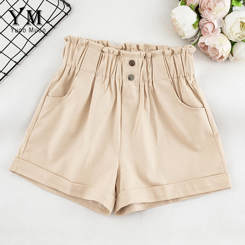 YuooMuoo 2019 Summer Casual High Waist Shorts Buttons Loose Ladies Fashion Korean Style Elastic Pocket Femme Women | Женская одежда