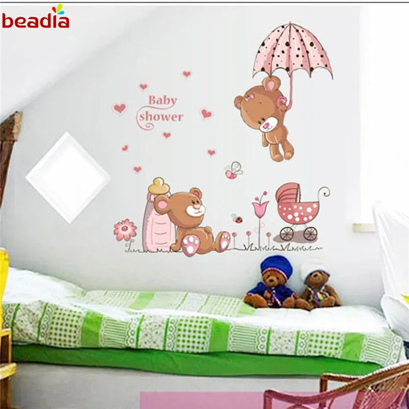 1 шт. мультяшная Розовая кошка кролик Цветок Наклейка на стену для детей спальни