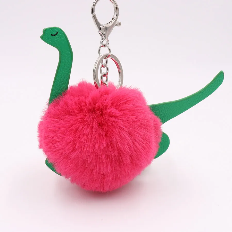 Милый брелок для ключей динозавры помпоны брелки меховой пушистые автомобилей |