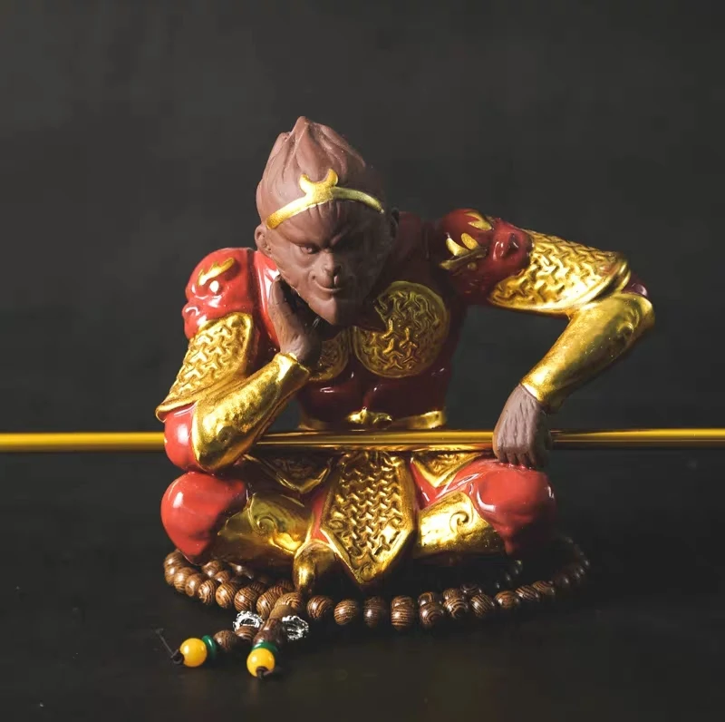 11 см китайская статуя короля обезьяны Sun Wukong керамическая модель боевой победы