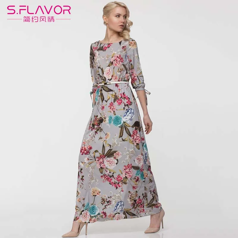 S. FLAVOR женское длинное платье с цветочным принтом Весна Русский стиль Бохо платья
