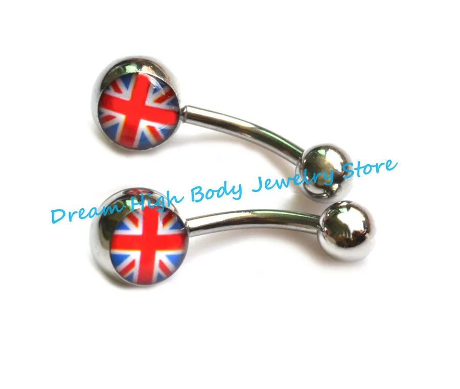 

HENGKE Jewelry Union Jack Belly Bar UK Navel Ring Belly Button Ring 14G Body Piercing Jewelry Barbell 316L surgical SS