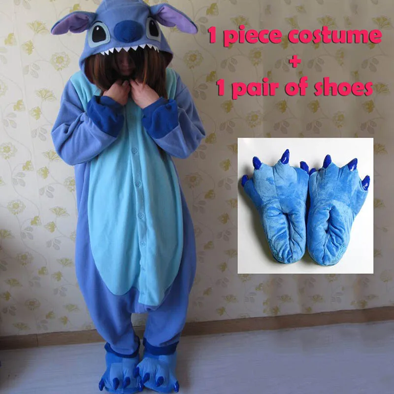 blue costume shoes Пижамы для костюмированной вечеринки в виде животных; женские комбинезоны для взрослых; вечерние пижамы; цельные синие и розовые пижамы; костюмы Лило и Стич - Цвет: blue costume shoes