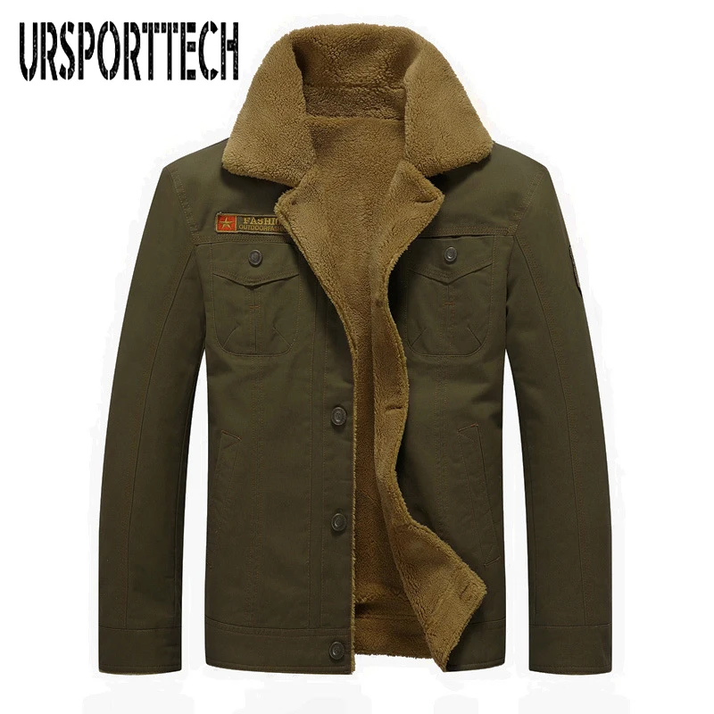 URSPORTTECH 2020 зимняя куртка бомбер для мужчин пилот ВВС Теплая мужская с меховым воротником Мужская армейская