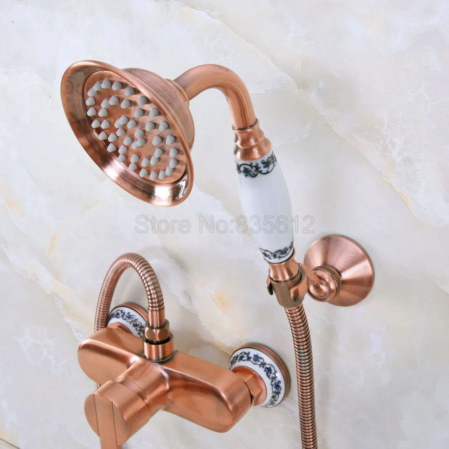 Antique Red Copper Wall Mounted Bathroom Bathtub Faucet Mixer Tap w/Hand Shower tna288 | Обустройство дома
