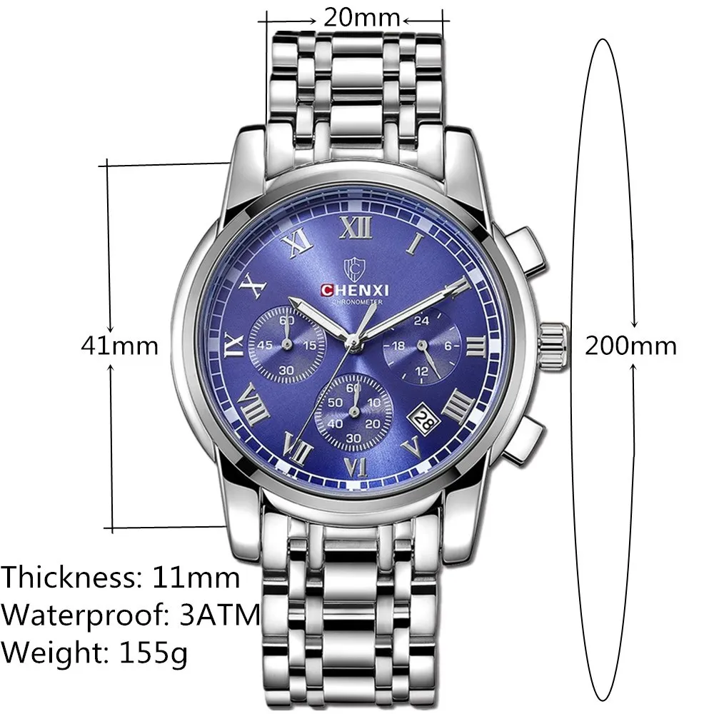 Часы наручные CHENXI мужские с браслетом из стали брендовые Роскошные календарем