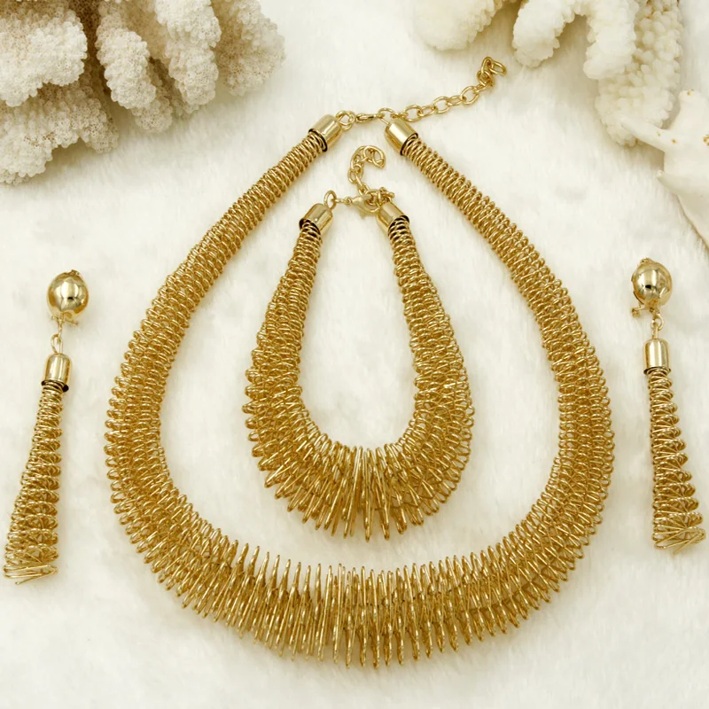 Free Shipping! African Jewelry Fashion Women Gold Flower Necklace Earrings Set Turkish Wedding Sets|wedding jewelry sets|necklace earring setfashion