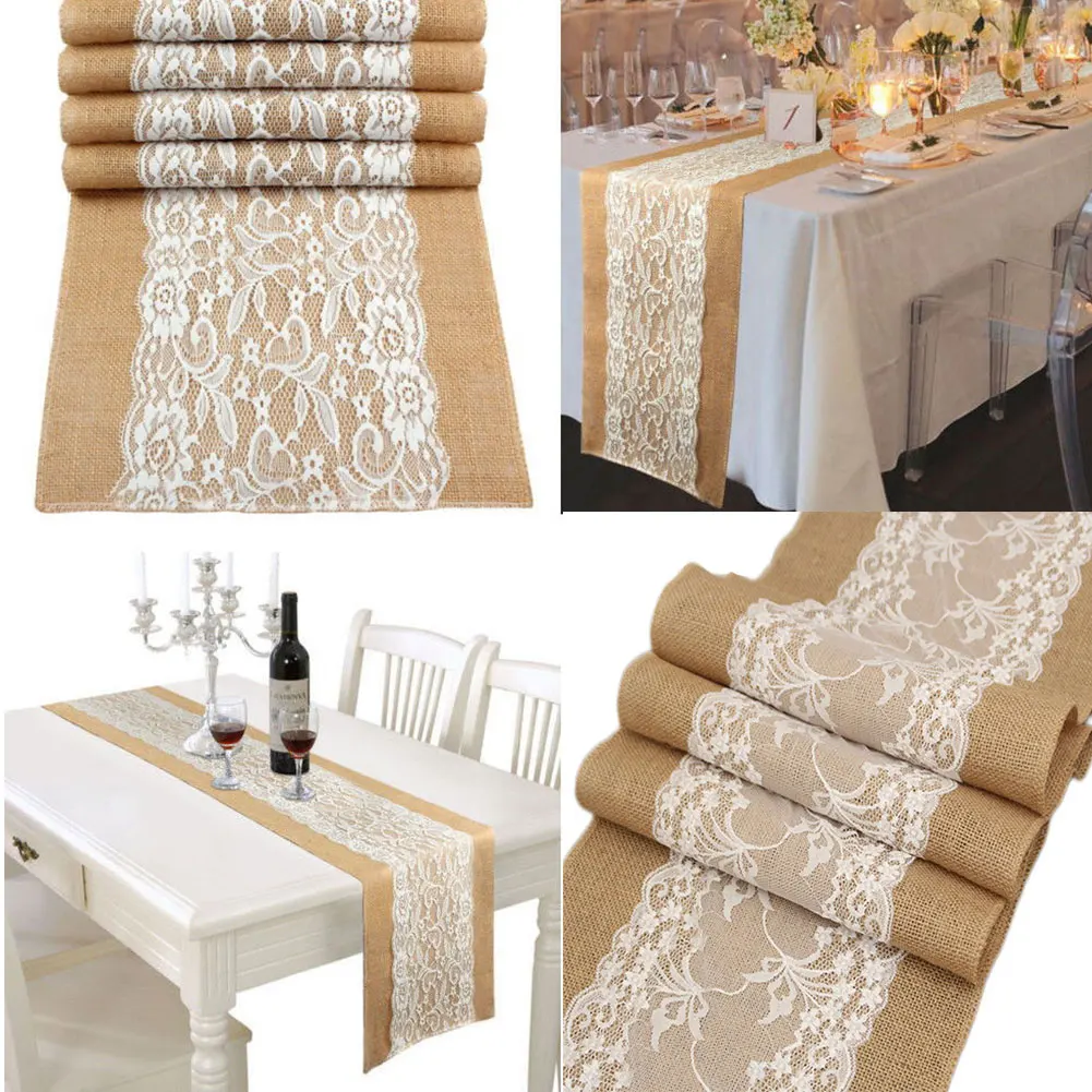Lace Burlap Rustic Vintage Birthday Gadget Banquet Christmas Table Runner Wedding Decoration Dining Room Home Restaurant Party | Дом и сад