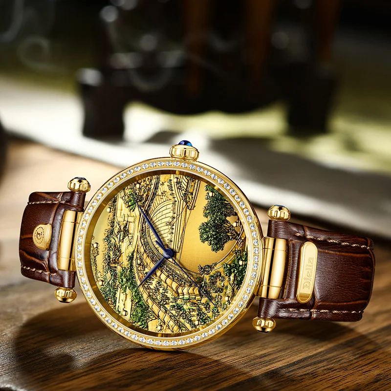 Ancient Chinese Qingming River Map Women Automatic Mechanical Watches Sapphire Inlay Dial Clock Men's Watches Reloj De Hombre