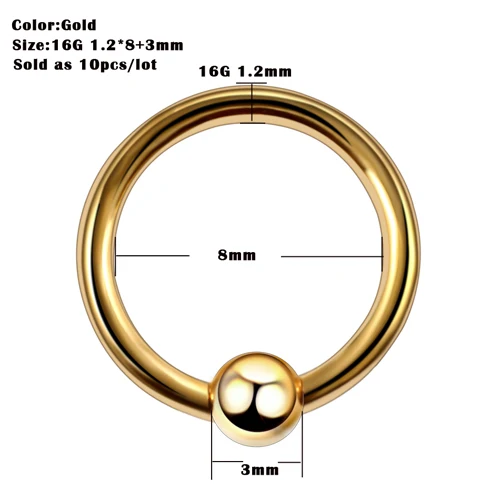 X10-T0804 10 шт./лот кольца в нос из титана Спираль пирсинг раковины Daith пирсинг серьги козелок CBR бровей кольцо для соска ювелирные изделия для пирсинга тела - Окраска металла: X10-T0804