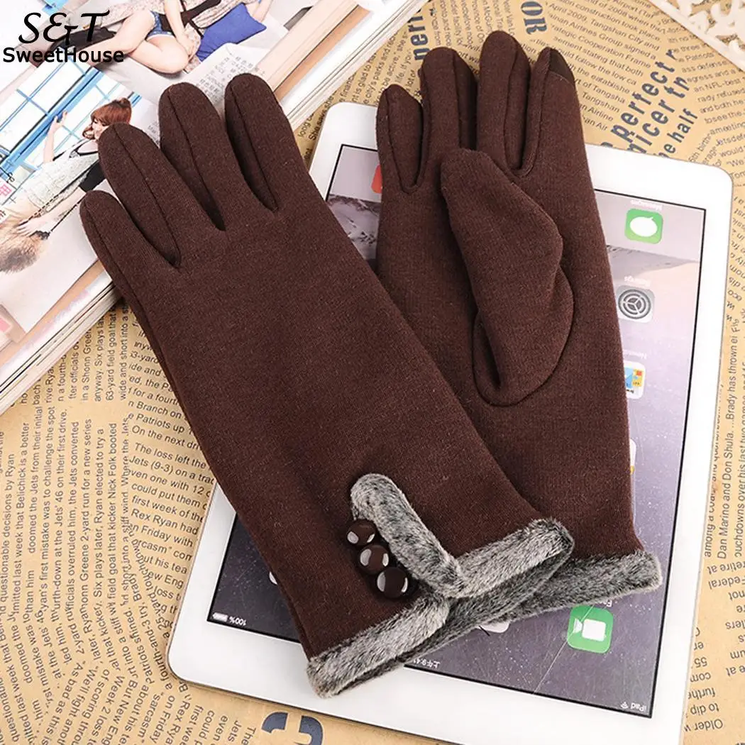 Зимние перчатки осень зима теплые митенки полный для пальцев женские
