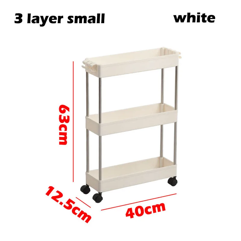 3 layer-small-white 2/3/4 Слои Gap Кухня стеллаж для хранения тонкий слайд башня подвижные собрать Пластик Ванная комната полка колеса Экономия пространства Организатор - Цвет: 3 layer-small-white