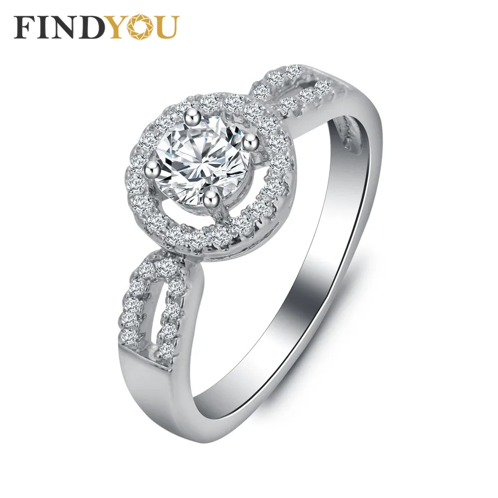 FINDYOU классическое модное свадебное кольцо сверкающее круглое с фианитом кольца