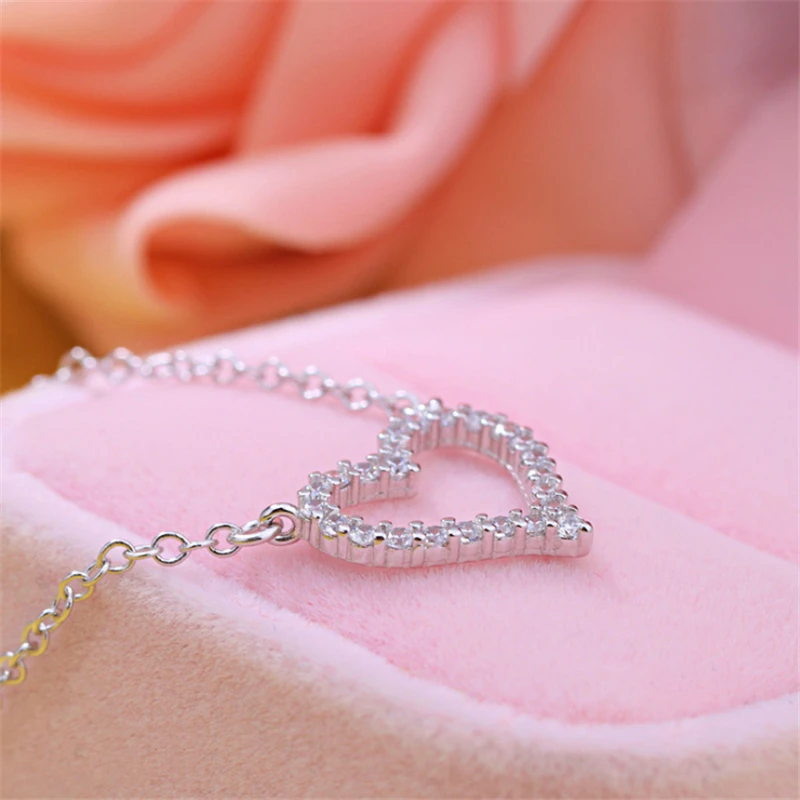 

2019 new Korean fashion trendy hollow heart necklace for women pave cubic zircon link chain wedding engagement pendant necklace