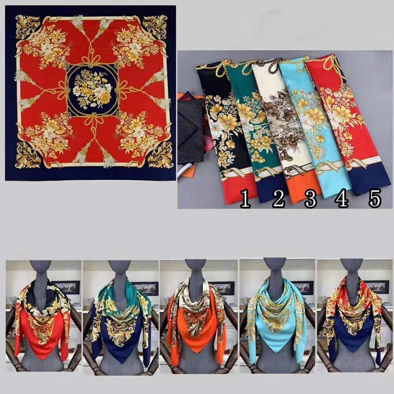 Саржевый шелковый шарф для женщин большой shawls130см* 130 см цветочный принт шарфы палантины квадратная бандана роскошный брендовый шарф для женщин