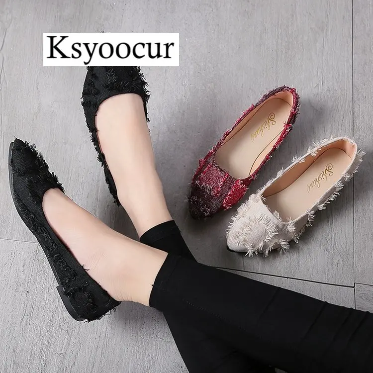 Ksyoocur/Женская обувь на плоской платформе элегантная женская с острым носком