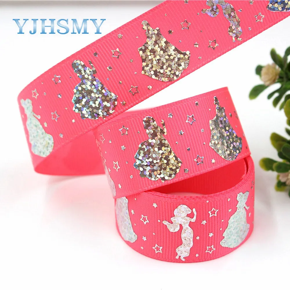 YJHSMY G-18609-421, 25 мм 5 ярдов Лазерная Серебряная Звезда мультфильм напечатанный grosgrain лента DIY головной убор свадебный подарок обёрточный материал