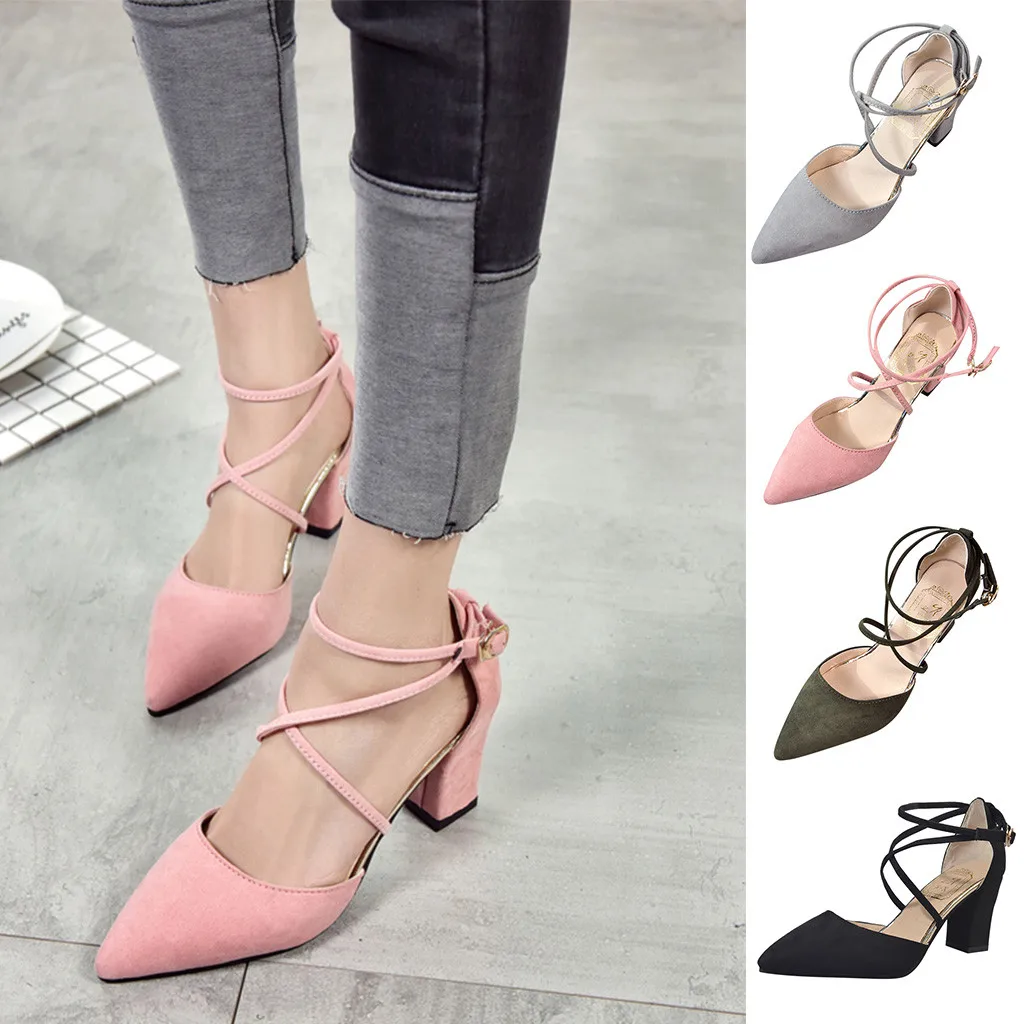 

SAGACE 2019 Women Sandals Casual Pointed Toe Square Heel Wedding Shoes High Heel Sandals Summer Women Shoes 9031116