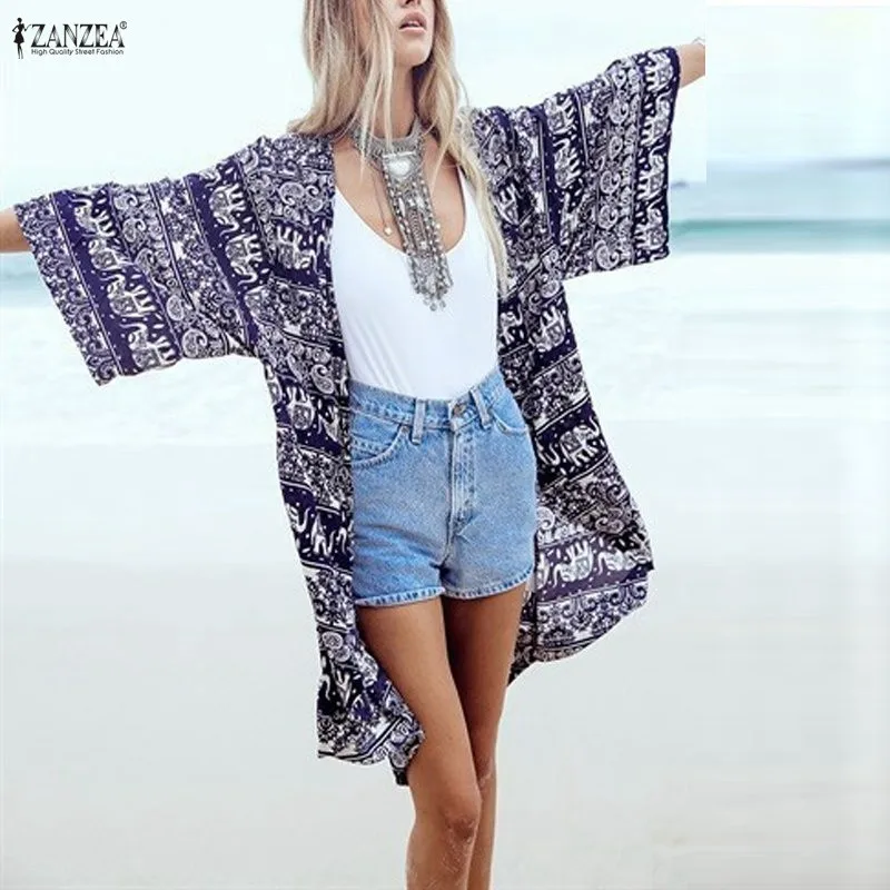 Женская блузка с цветочным принтом S 6XL длинное повседневное пляжное кимоно