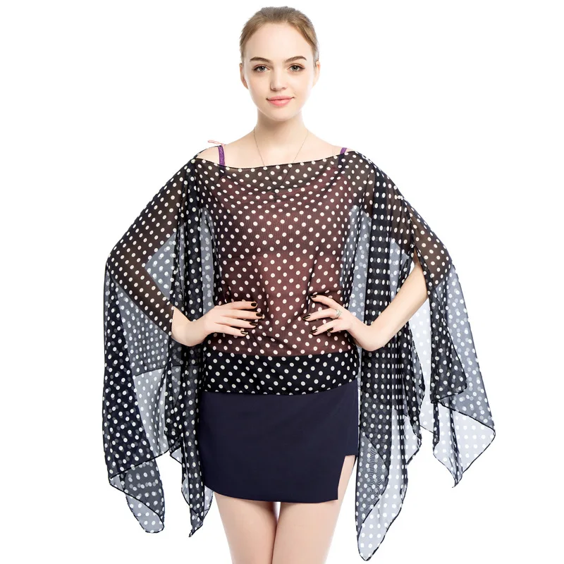 Navy blue point Женские летние солнцезащитные шарфы, шаль в горошек, пончо, Солнцезащитная шаль, Пляжная шаль для бикини, легкая накидка - Цвет: Navy blue point