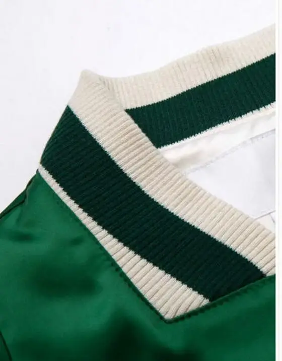 Женские кактус вышитые Курточка бомбер Атлас бейсбольная форма весеннее пальто