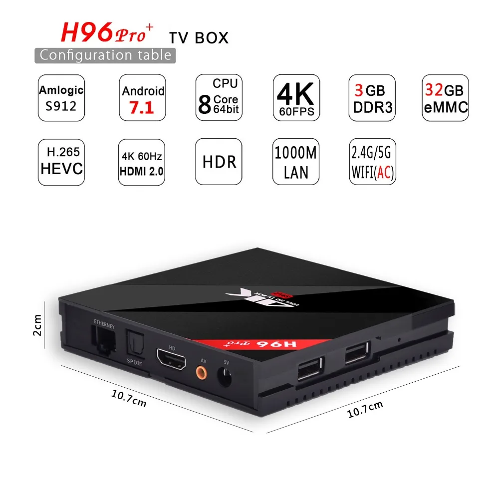 H96 PRO Smart ТВ Box Amlogic S912 Octa Mali T820MP3 GPU 3g/16G Android 7 1 2 4G/5 8 ГГц Wi Fi Bluetooth Декодер каналов