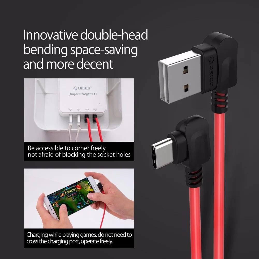 ORICO прямоугольный USB кабель USB2.0 A/M для освещения Samsung Note8 S8 Xiaomi MAC 2A мобильный