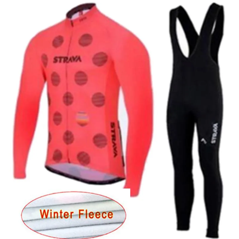 2019 Strava Зимняя Теплая Флисовая велосипедная футболка с длинным рукавом комплект