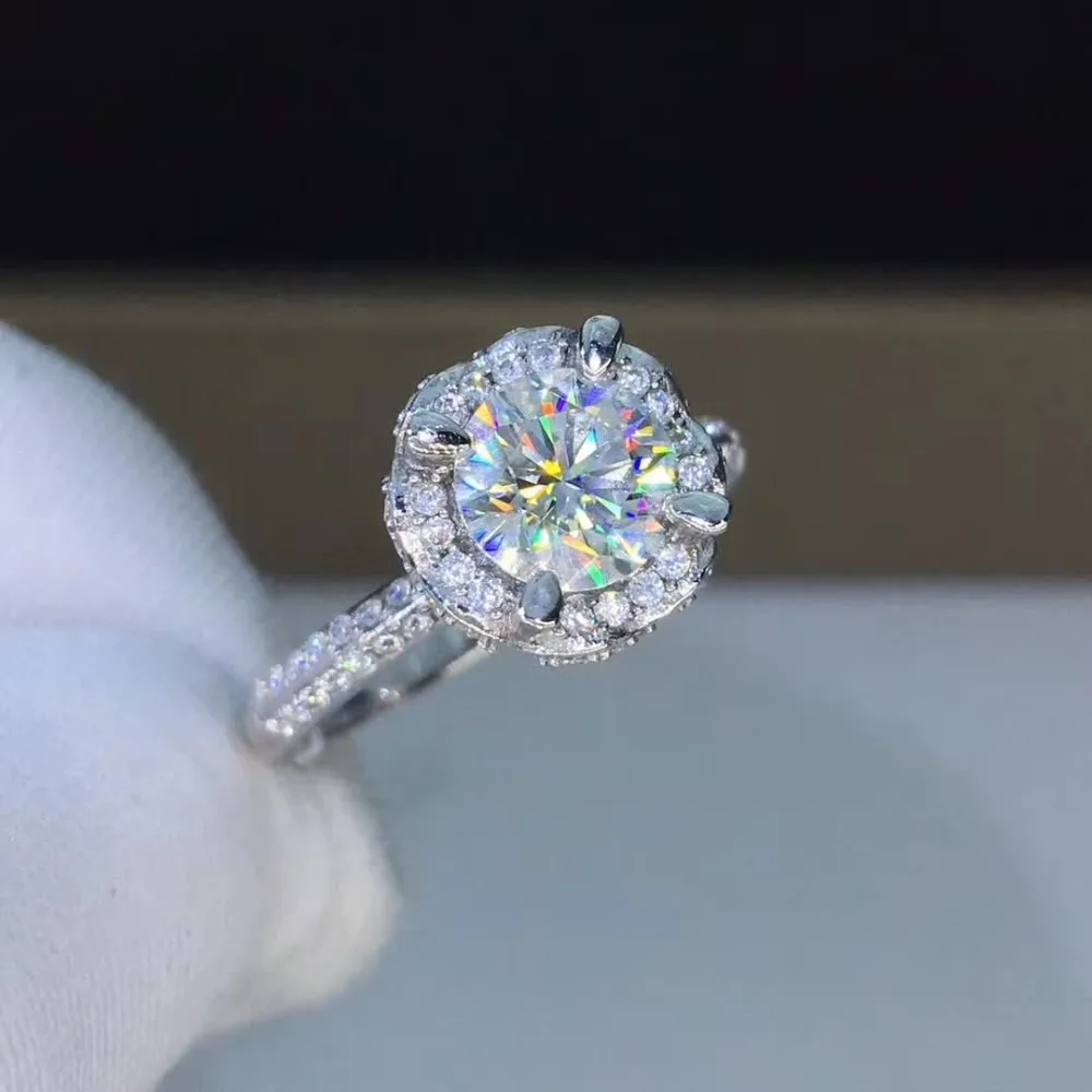 1ct карат муассанит, роскошная Корона, обручальные кольца для женщин, 925 пробы, серебро, Платиновое покрытие, женские кольца, D Цвет, VVS1, ясность